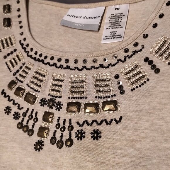 Y2K Short Sleeve Top Hand Beaded Jewel Neck - Picture 9 of 16